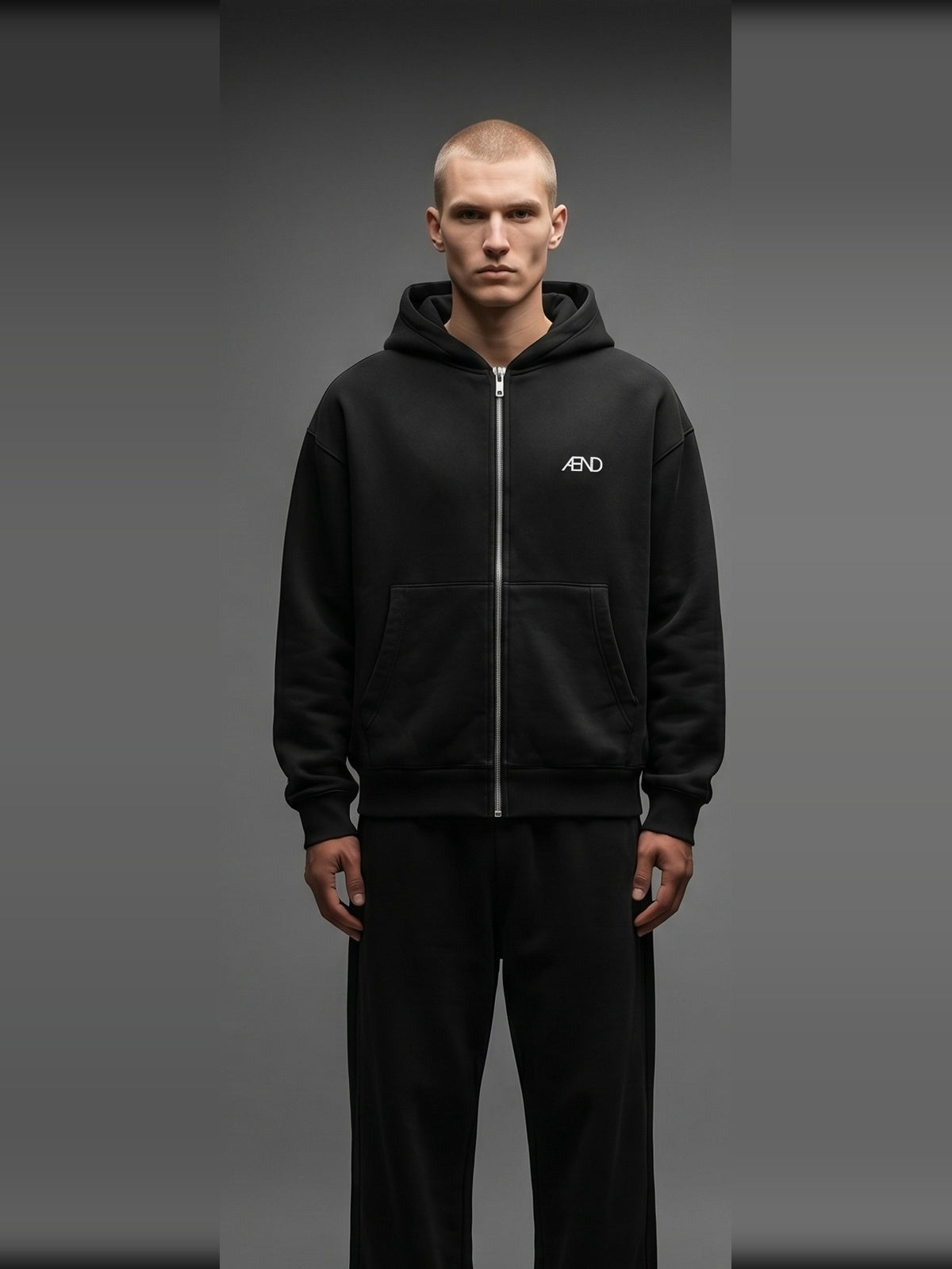 ÆND Zip Hoodie — Men — Vintage Black