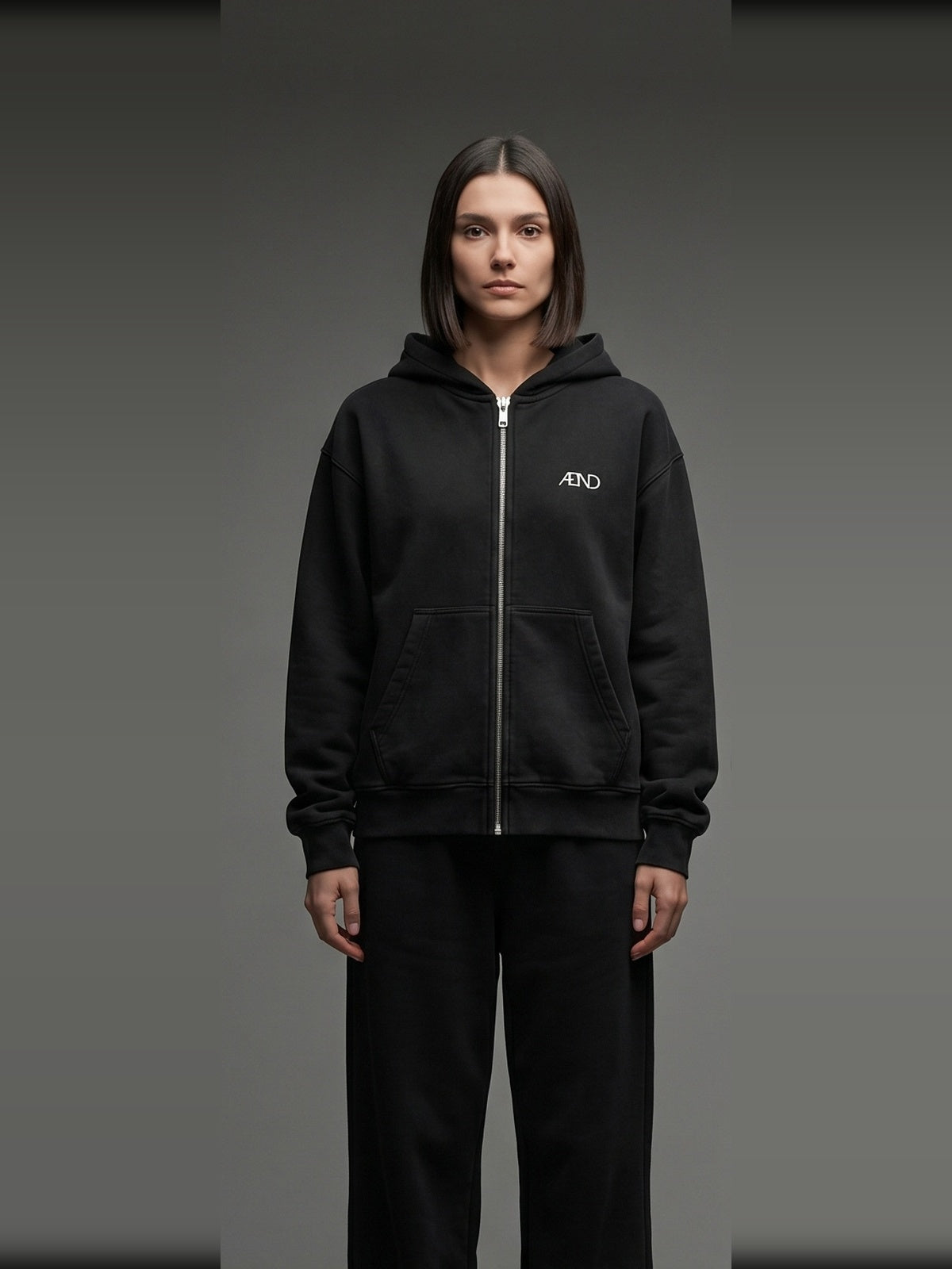 ÆND Zip Hoodie — Women — Vintage Black